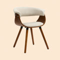 Einzelner Esszimmerstuhl im Mid-Century Design, Beige Leinen-Optik mit brauner, gebogener Holzschale und Holzbeinen