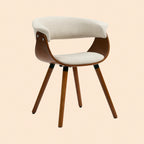Einzelner Esszimmerstuhl im Mid-Century Design, Beige Leinen-Optik mit brauner, gebogener Holzschale und Holzbeinen