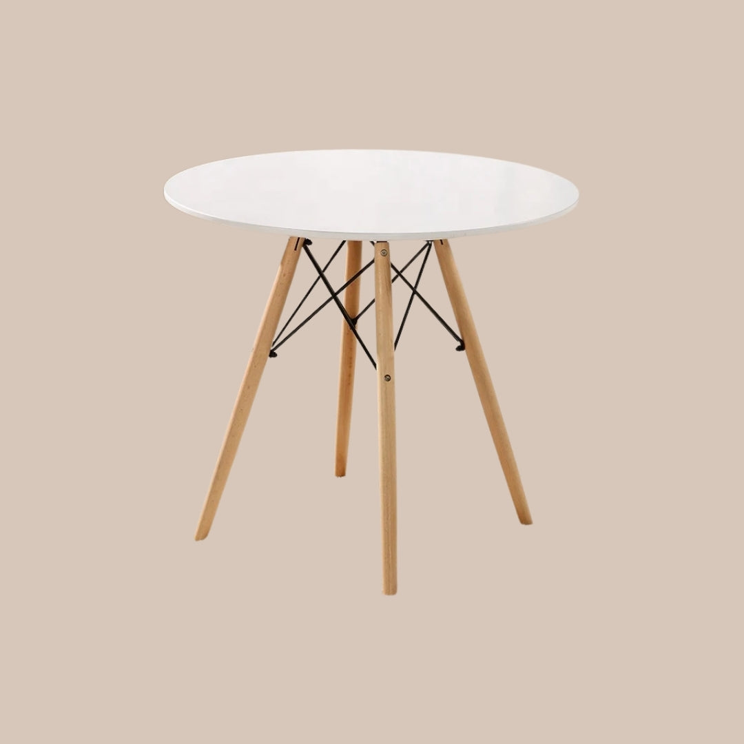 Moderner Weißer Runder Küchentisch - Massivholzbeine, Eames Stil