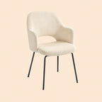 Einzelner Esszimmerstuhl Cord Beige, ergonomische Schalenform mit Armlehnen und modernem Ausschnitt in der Rückenlehne