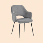 Einzelner Esszimmerstuhl Cord Grau, ergonomische Schalenform mit Armlehnen und modernem Ausschnitt in der Rückenlehne