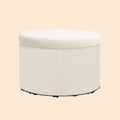 Großer Fußhocker Beige Cordstoff – Runder Sitzhocker mit 97 L Stauraum