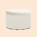 Großer Fußhocker Beige Cordstoff – Runder Sitzhocker mit 97 L Stauraum