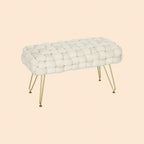 Moderner Sitzhocker Cremeweiß (76 cm) – Polsterhocker in Kreuzgewebter Samtoptik mit Metallbeinen