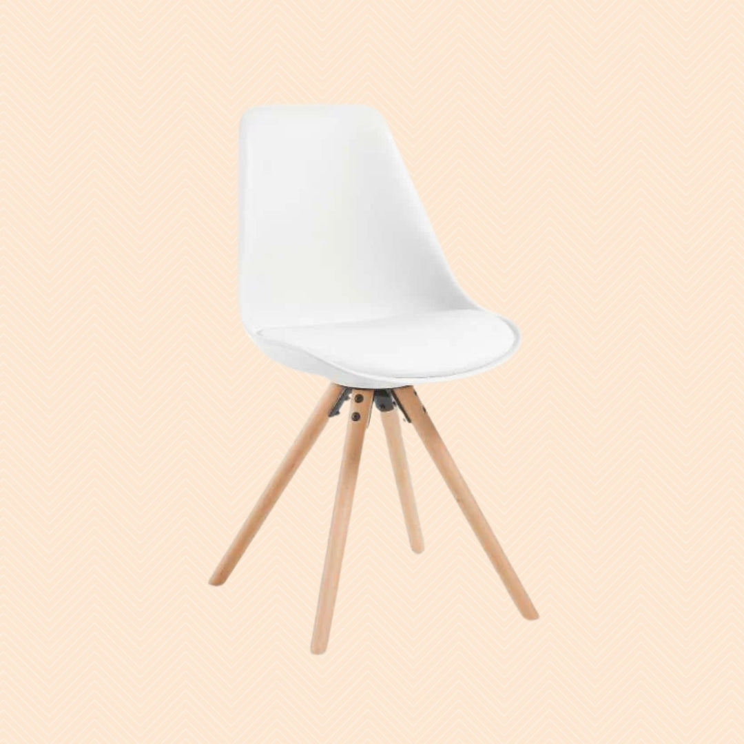 Esszimmerstuhl – Weiß Rundsitz, Kunstleder, Buche Holzbeine