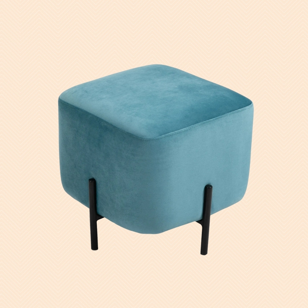 Quadratischer Fußhocker Türkis (44,5 cm) – Samt-Optik Ottomane mit Stahlrahmen und 110 kg Belastbarkeit