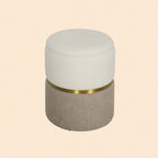 Sitzhocker Cremeweiß mit Stauraum (30,6 L) – Zweifarbige Chenille-Ottomane mit Metallring