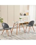 Skandinavisches Design 2-Personen Essgruppe - Runder Tisch & Samtstühle (Grau)