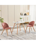 Skandinavisches Design 2-Personen Essgruppe - Runder Tisch & Samtstühle (Rosa)