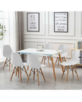 Skandinavisches Design 6-Personen Essgruppe - Rechteckiger Tisch & Weiße Stühle