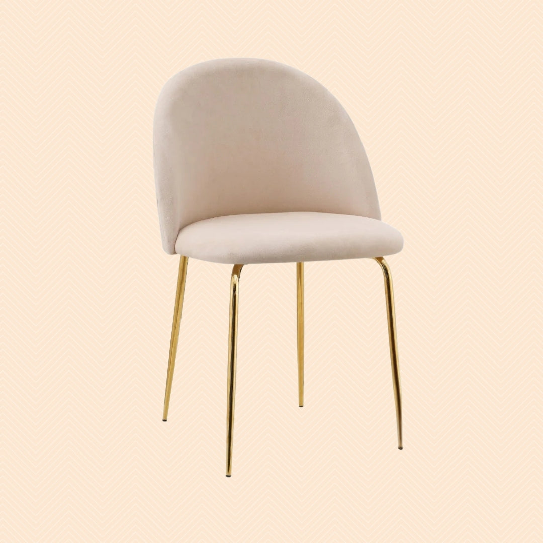 Samt Esszimmerstuhl – Creme, Edelstahl Goldbeine, Skandinavisches Design