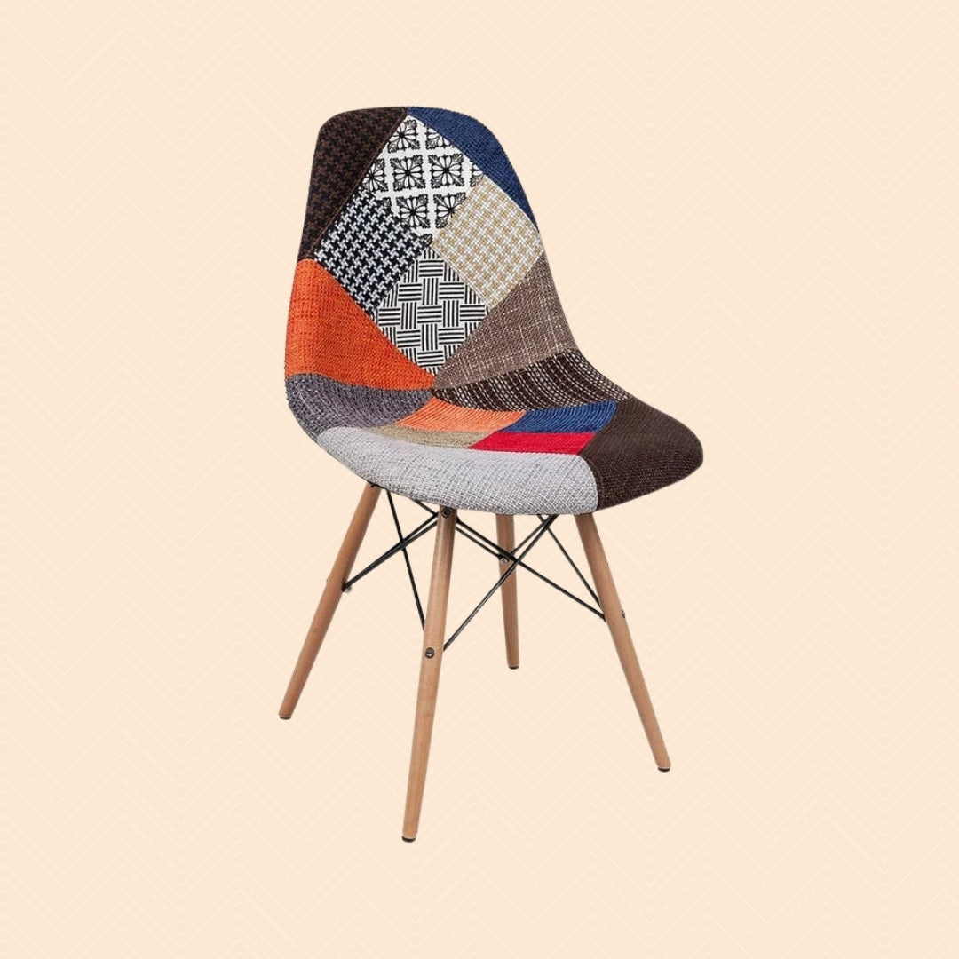 Patchwork Esszimmerstuhl – Mehrfarbig Orange-Töne, Stoffbezug, Holzgestell