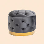 Vintage Hocker Kohlegrau (55x55 cm) mit Stauraum – Samt-Optik Ottomane mit Knopfheftung und Metallbasis