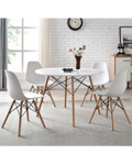 Skandinavisches Design 4-Personen Essgruppe - Runder Tisch & Weiße Stühle