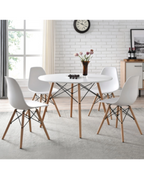 Skandinavisches Design 4-Personen Essgruppe - Runder Tisch & Weiße Stühle