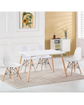 Skandinavisches Design 4-Personen Essgruppe - Rechteckiger Tisch & Weiße Stühle