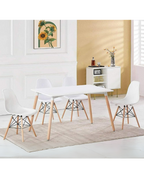 Skandinavisches Design 4-Personen Essgruppe - Rechteckiger Tisch & Weiße Stühle